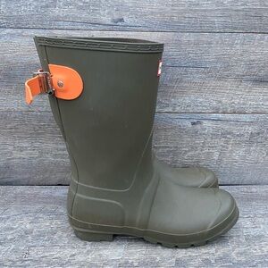 Hunter Womens Original Green Back Adjustable Calf Short Rain Boots 8 Medium